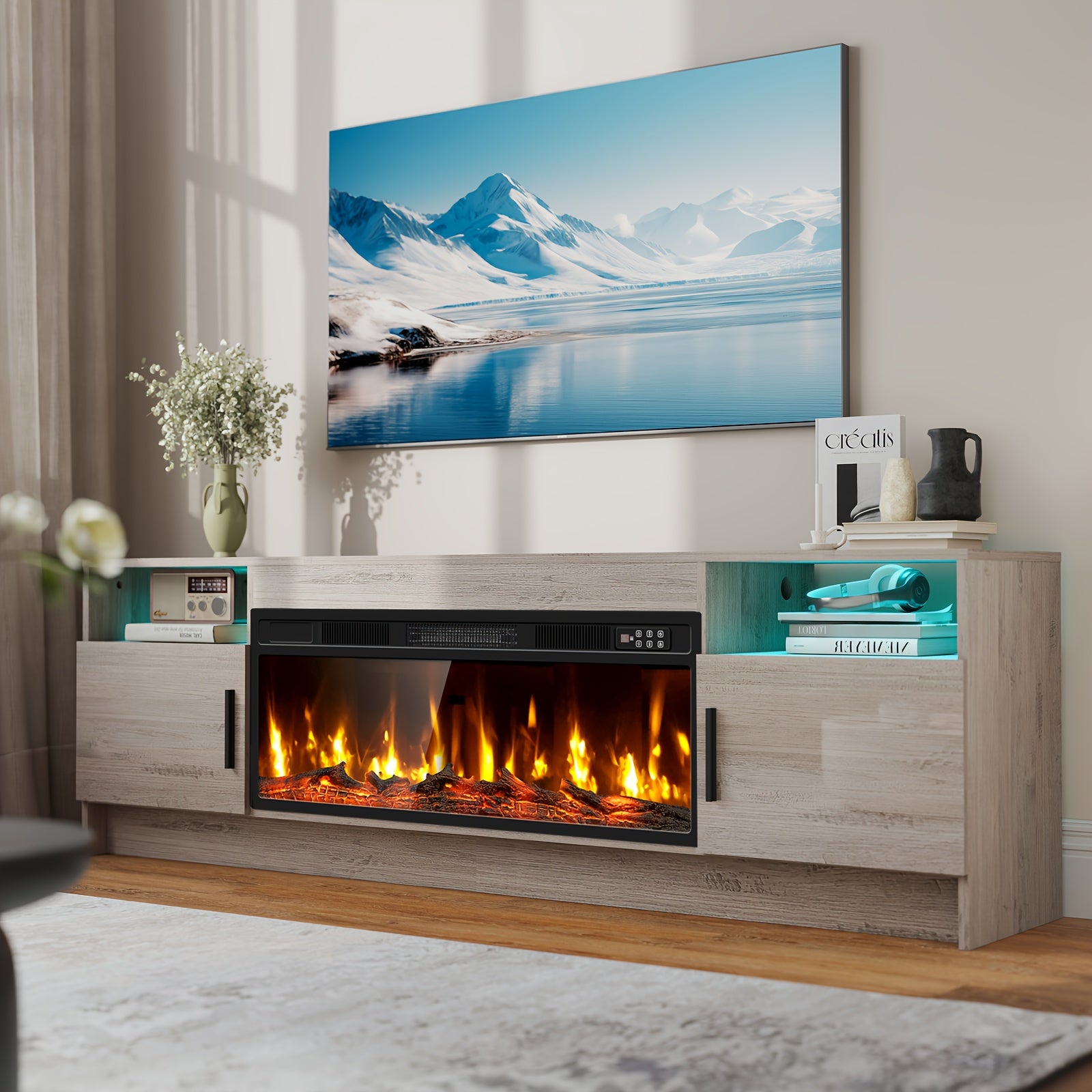 70-Inch Contemporary Television Cabinet Featuring an Electric Fireplace - Spacious Entertainment Center Suitable for Living Rooms And Home Theaters - Accommodates Televisions Up to 80 Inches, Includes a TV Console for The Living Area, Puzzle Table