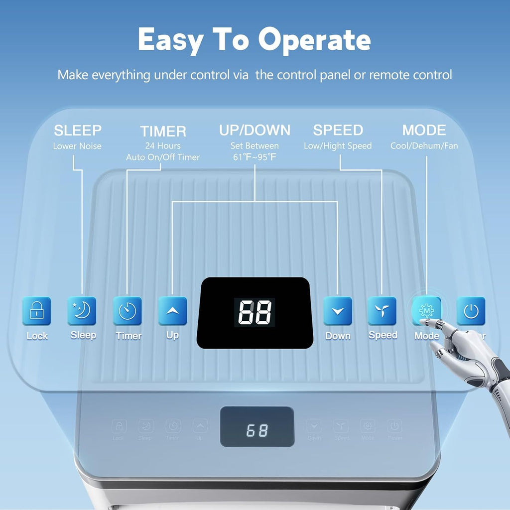 10, 000 BTU Portable Air Conditioner for Room Up to 450 Sq.Ft, with Dehumidifier & Fan, Standing Air Conditioner for Room, Portable AC unit with Remote Control & Window Kit, LED Display