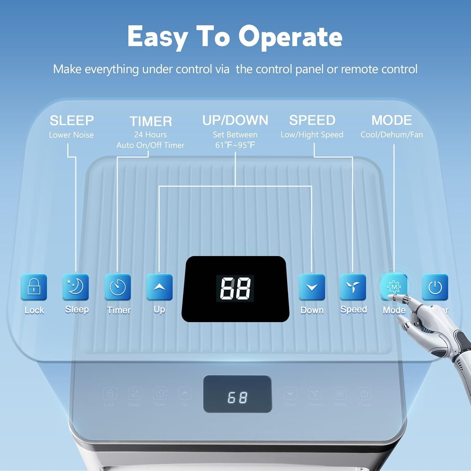 10, 000 BTU Portable Air Conditioner for Room Up to 450 Sq.Ft, with Dehumidifier & Fan, Standing Air Conditioner for Room, Portable AC unit with Remote Control & Window Kit, LED Display