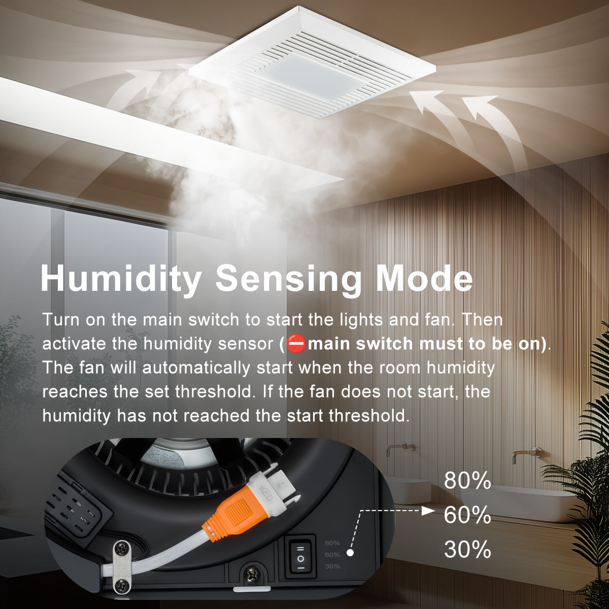 GROWNEER 35W Exhaust Fan with Humidity Sensor-30%\u002F60%\u002F80% Adjustable, 110 CFM 1.0 Sone Bathroom Fan with Light, 600lm 2700K\u002F4000K\u002F5000K Adjustable, 7.68 X 9.25 Inch