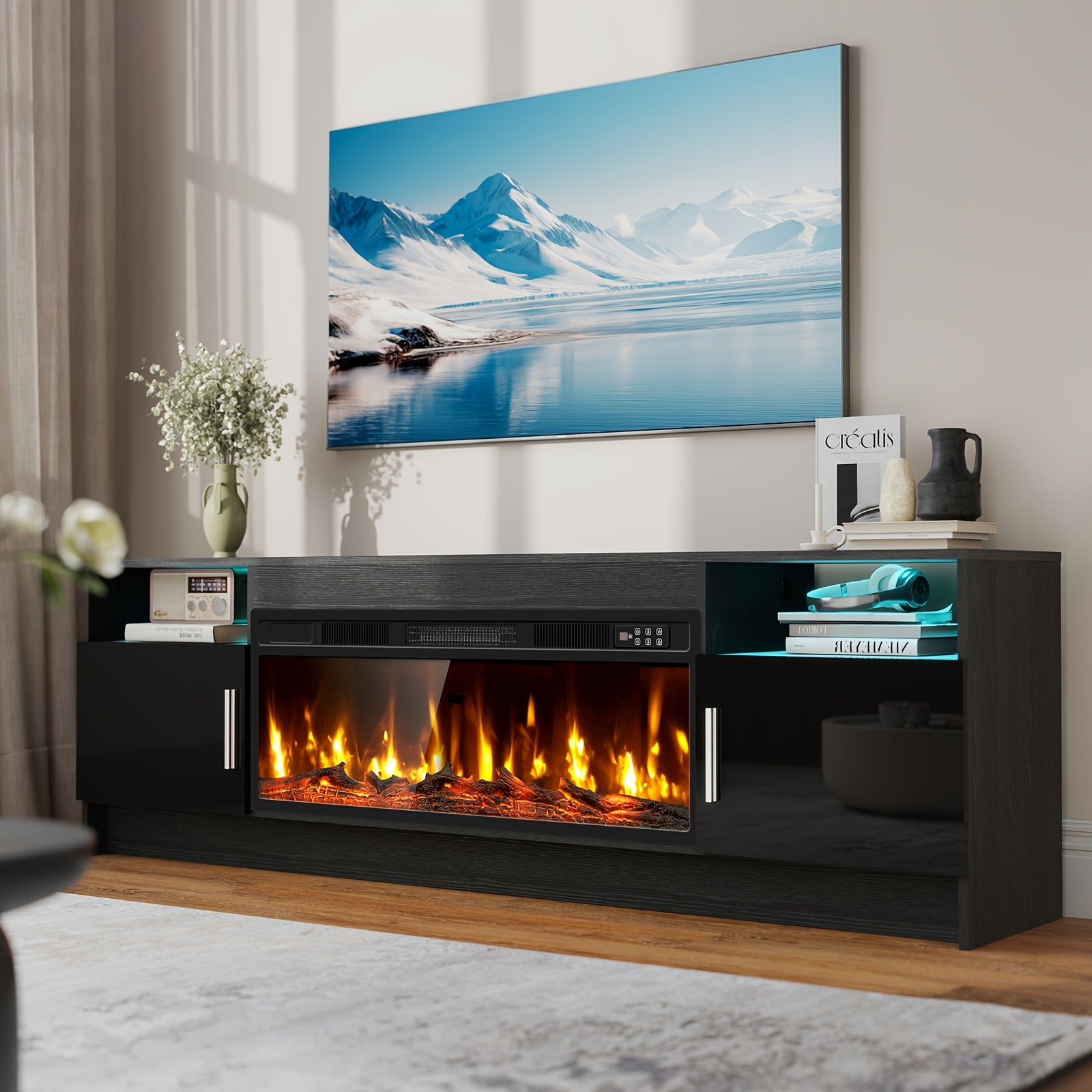 70-Inch Contemporary Television Cabinet Featuring an Electric Fireplace - Spacious Entertainment Center Suitable for Living Rooms And Home Theaters - Accommodates Televisions Up to 80 Inches, Includes a TV Console for The Living Area, Puzzle Table