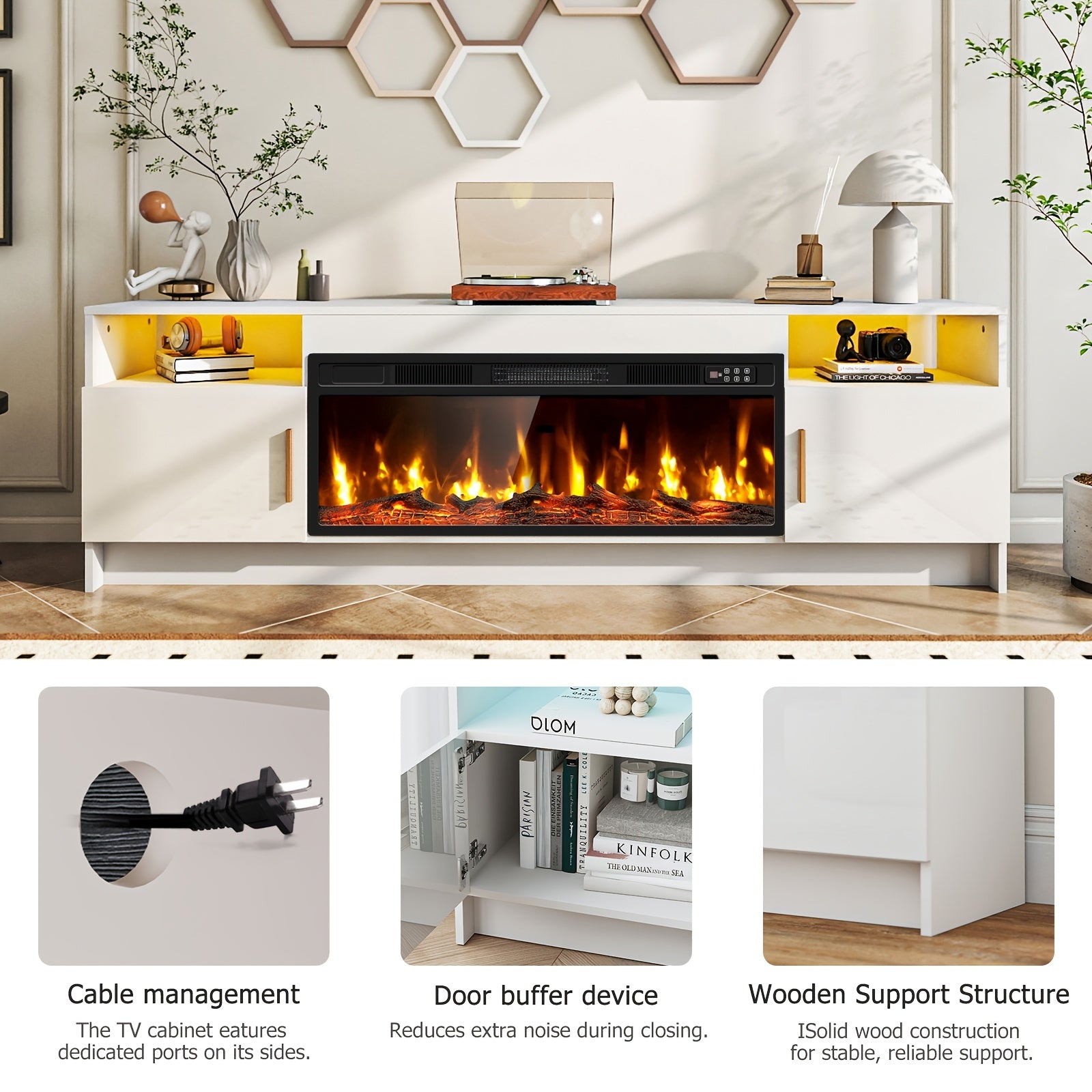 70-Inch Contemporary Television Cabinet Featuring an Electric Fireplace - Spacious Entertainment Center Suitable for Living Rooms And Home Theaters - Accommodates Televisions Up to 80 Inches, Includes a TV Console for The Living Area, Puzzle Table