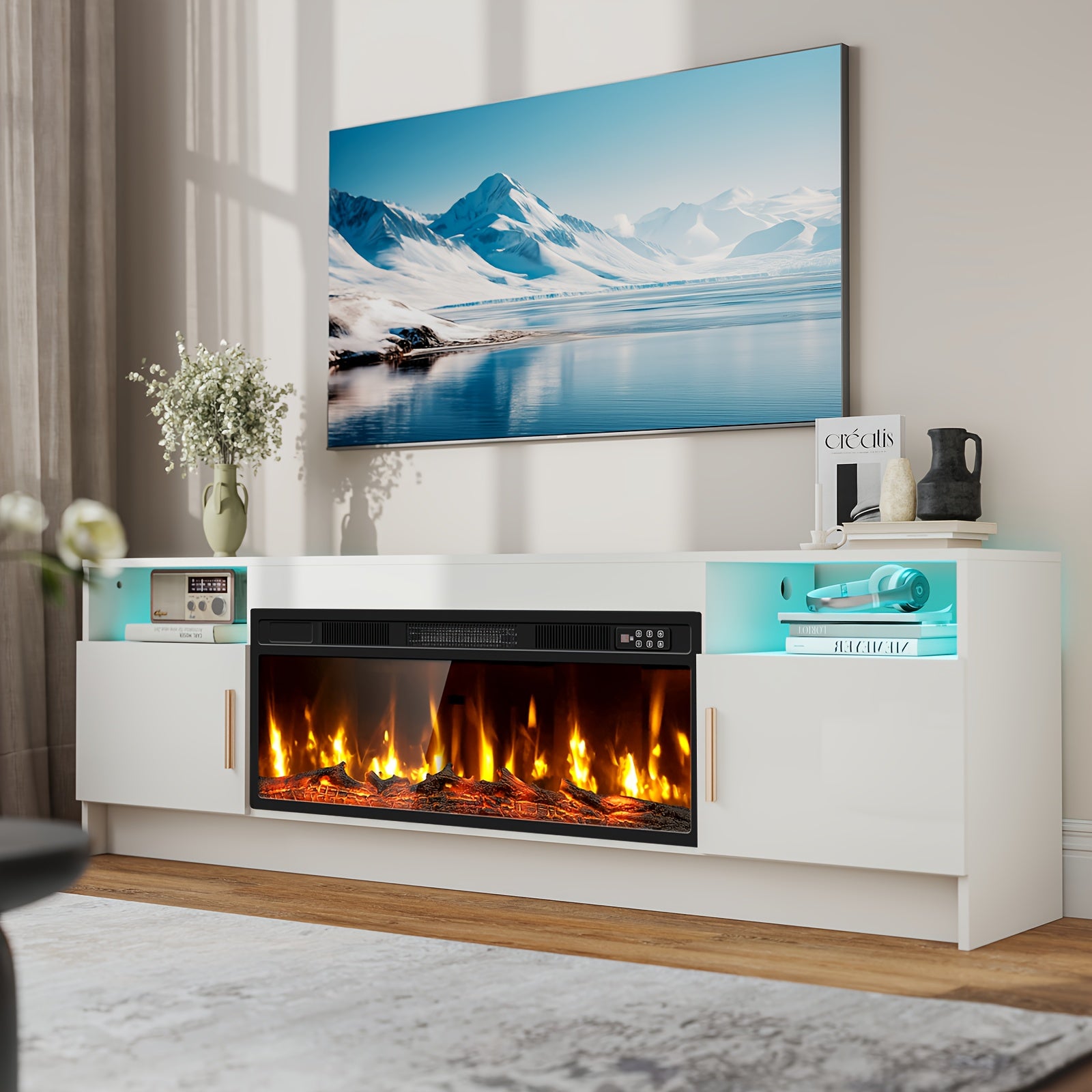 70-Inch Contemporary Television Cabinet Featuring an Electric Fireplace - Spacious Entertainment Center Suitable for Living Rooms And Home Theaters - Accommodates Televisions Up to 80 Inches, Includes a TV Console for The Living Area, Puzzle Table