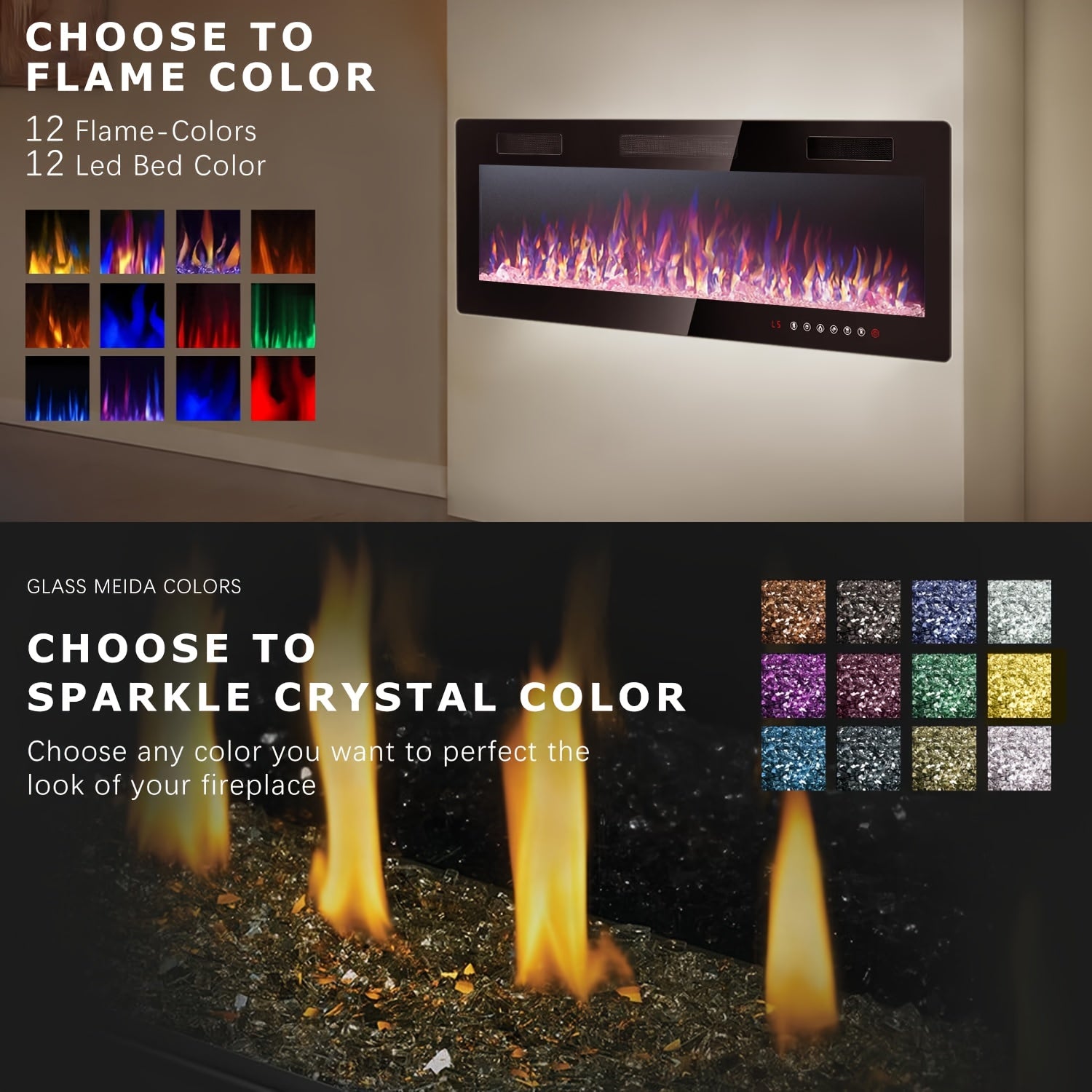 Vitesse Ultra-Thin Electric Fireplace In-Wall Recessed and Wall Mounted Fireplace Heater, Linear Fireplace with Multicolor Flame, Timer, Low Noise, 750\u002F1500W, Touch Screen & Remote Control