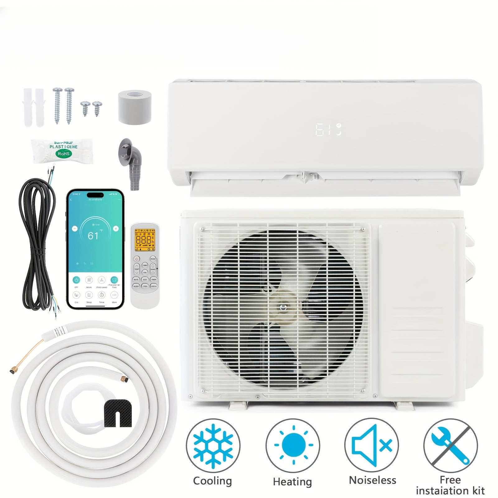 LEADZM Mini Split Air Conditioner, Pre-Charged Condenser, Split-System Air Conditioning, Heat Pump, Remote Control, Equip with Installation Kit