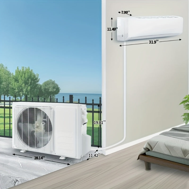 LEADZM Mini Split Air Conditioner, Pre-Charged Condenser, Split-System Air Conditioning, Heat Pump, Remote Control, Equip with Installation Kit