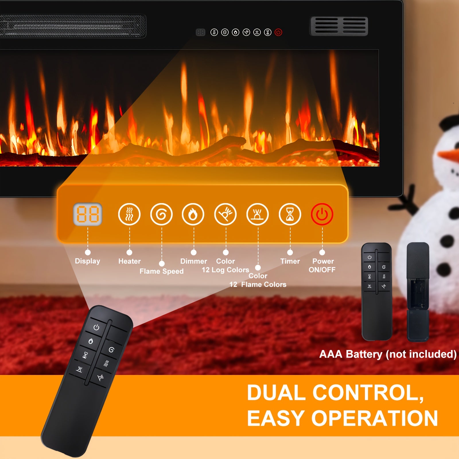 60 Inch Electric Fireplace | In-Wall Recessed and Wall Mounted, Fireplace Heater with Remote Control, Linear Fireplace with Adjustable Flame Color, for Bedroom, Timer, Log & Crystal, 750\u002F1500W, Metal, Cool Touch Exterior, Brand: VENDORZ