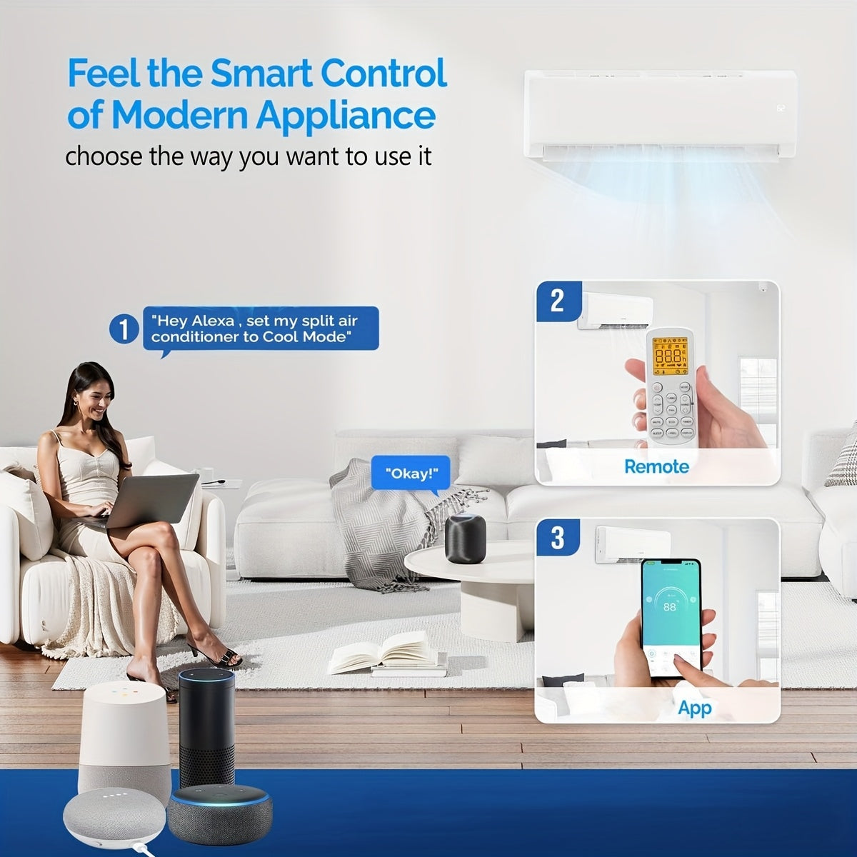 LEADZM Mini Split Air Conditioner, Pre-Charged Condenser, Split-System Air Conditioning, Heat Pump, Remote Control, Equip with Installation Kit