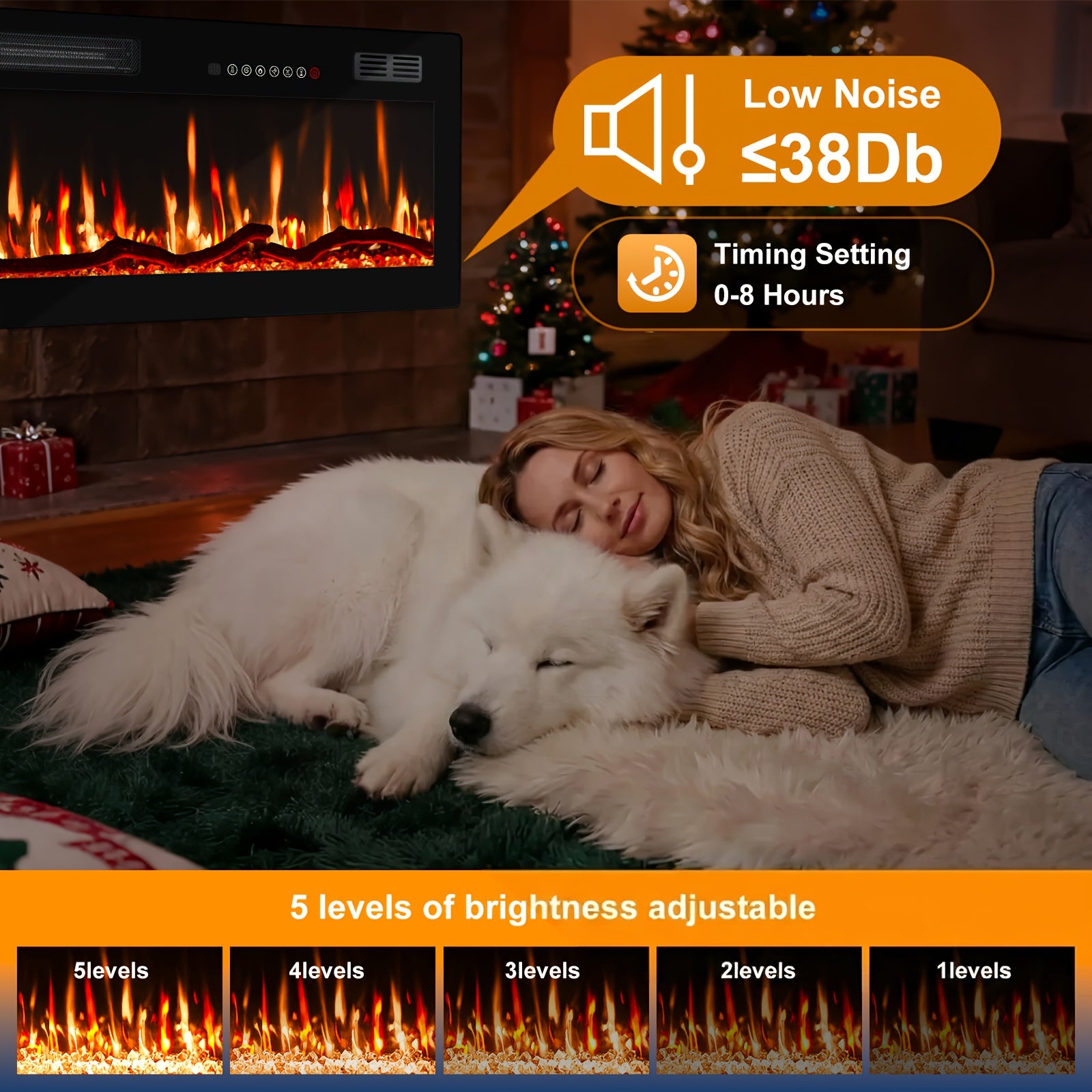 60 Inch Electric Fireplace | In-Wall Recessed and Wall Mounted, Fireplace Heater with Remote Control, Linear Fireplace with Adjustable Flame Color, for Bedroom, Timer, Log & Crystal, 750\u002F1500W, Metal, Cool Touch Exterior, Brand: VENDORZ