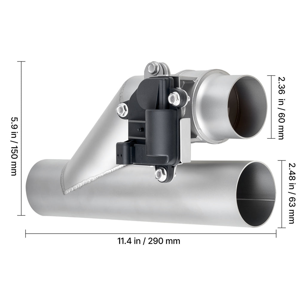 VEVOR Electric Exhaust Cutout, 2.5 Inch Universal Stainless Steel Exhaust Valve Kit with One Controller Remote Kit, Cut Out Valve, Y Pipe, Remote Control & Box, Fits Trucks, Sedans, Sports Cars, SUVs