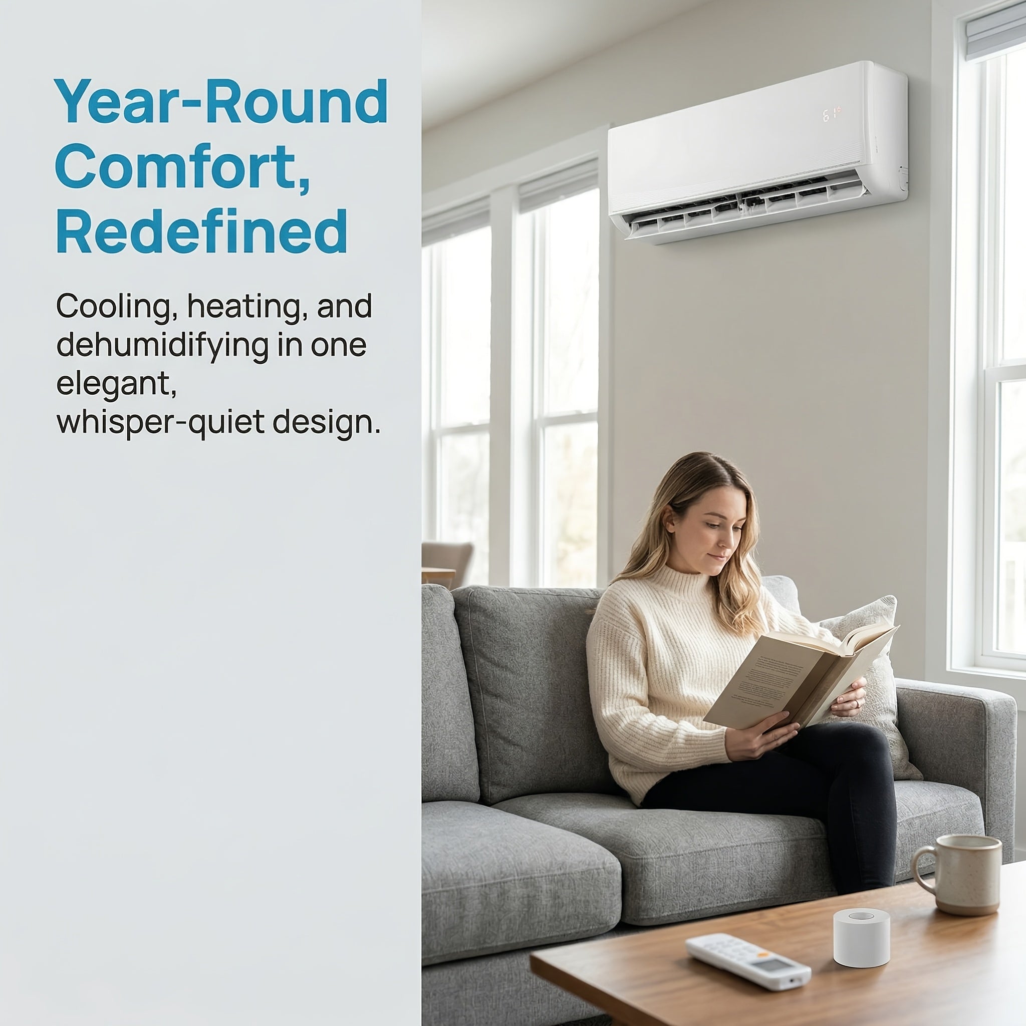 LEADZM Mini Split Air Conditioner, Pre-Charged Condenser, Split-System Air Conditioning, Heat Pump, Remote Control, Equip with Installation Kit