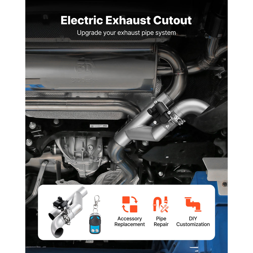 VEVOR Electric Exhaust Cutout, 2.5 Inch Universal Stainless Steel Exhaust Valve Kit with One Controller Remote Kit, Cut Out Valve, Y Pipe, Remote Control & Box, Fits Trucks, Sedans, Sports Cars, SUVs