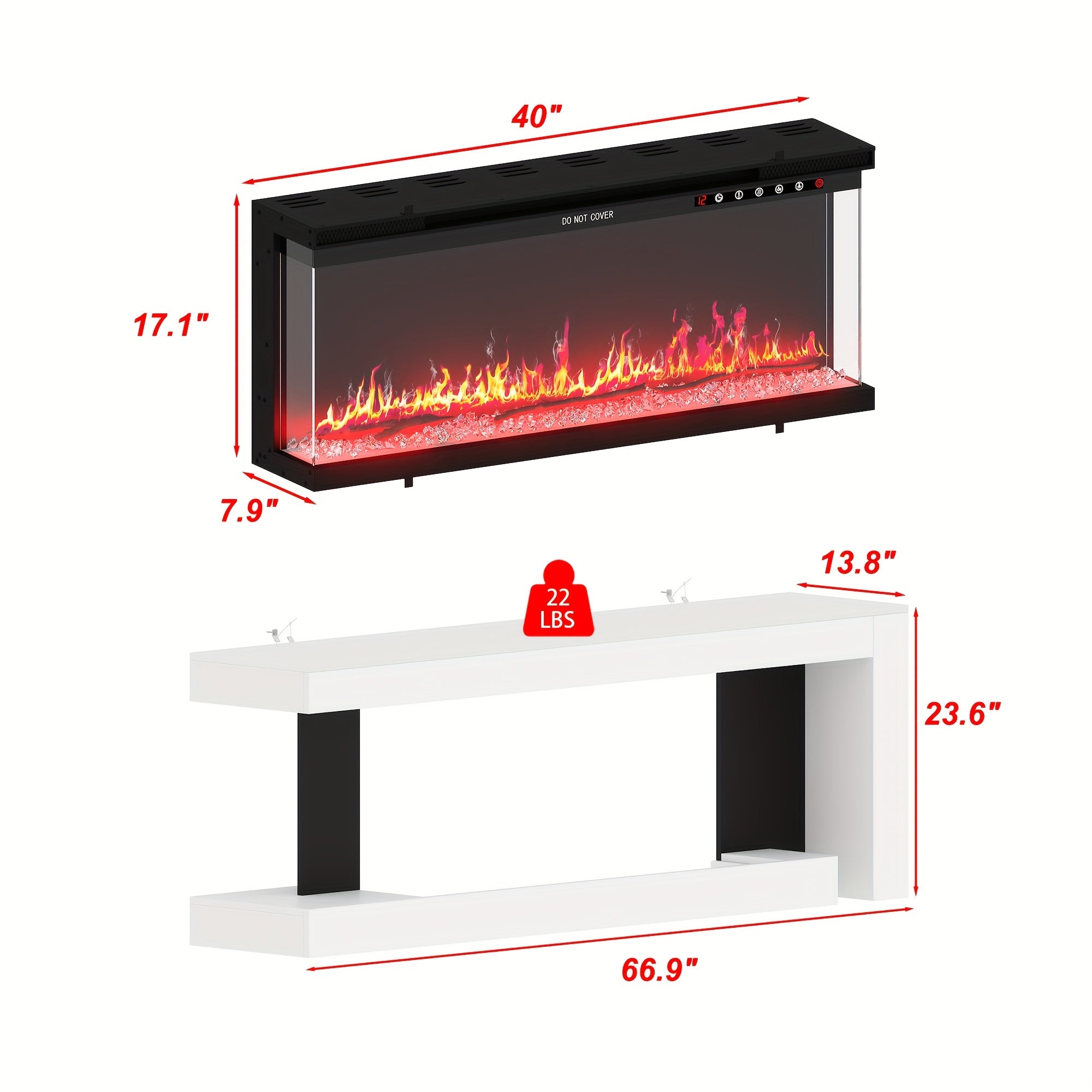 Contemporary Television Unit Featuring an Electric Fireplace, a Console with LED Lighting for Televisions, a Stylish Entertainment Center with Storage Options, And a Media Console Suitable for The Living Room