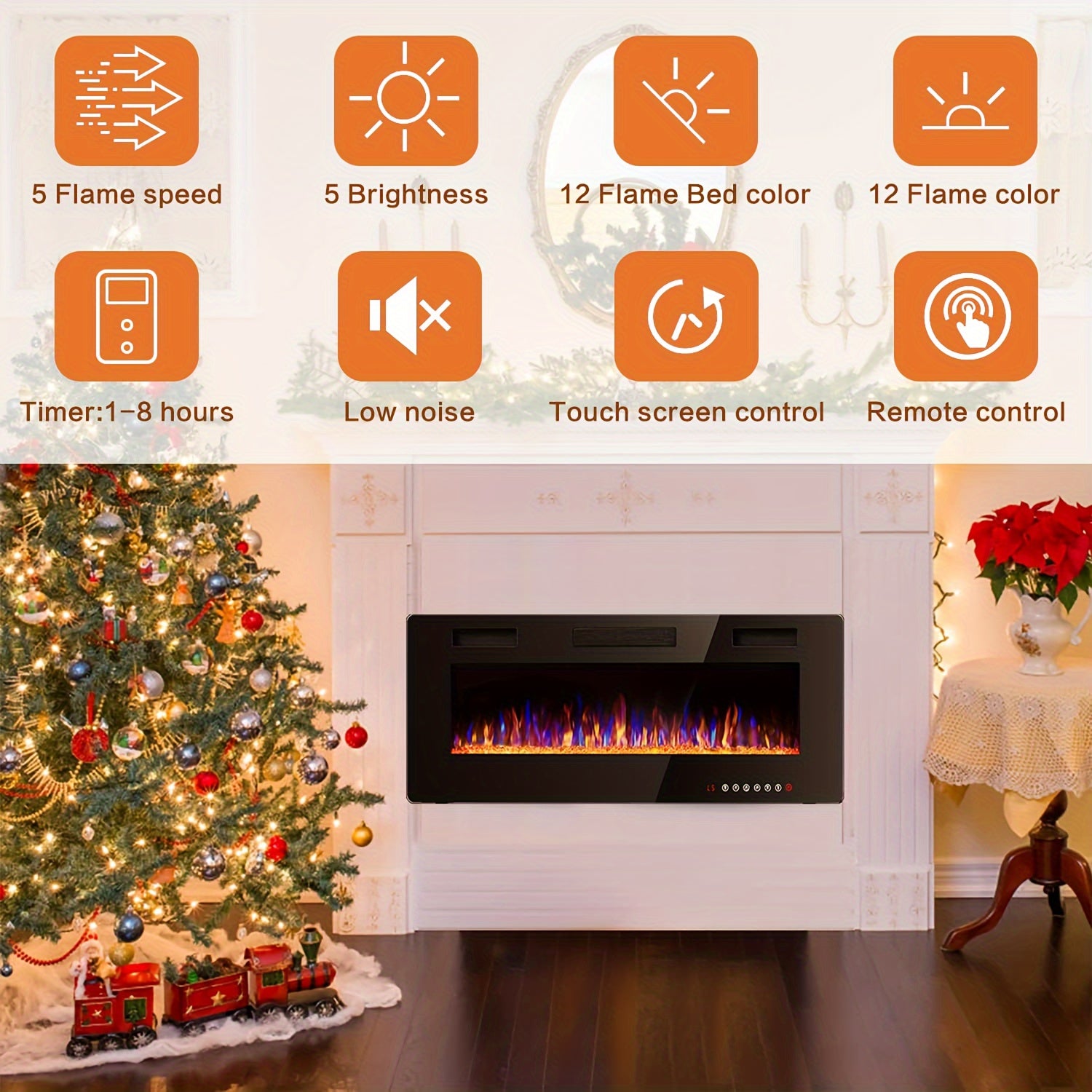 Vitesse Ultra-Thin Electric Fireplace In-Wall Recessed and Wall Mounted Fireplace Heater, Linear Fireplace with Multicolor Flame, Timer, Low Noise, 750\u002F1500W, Touch Screen & Remote Control