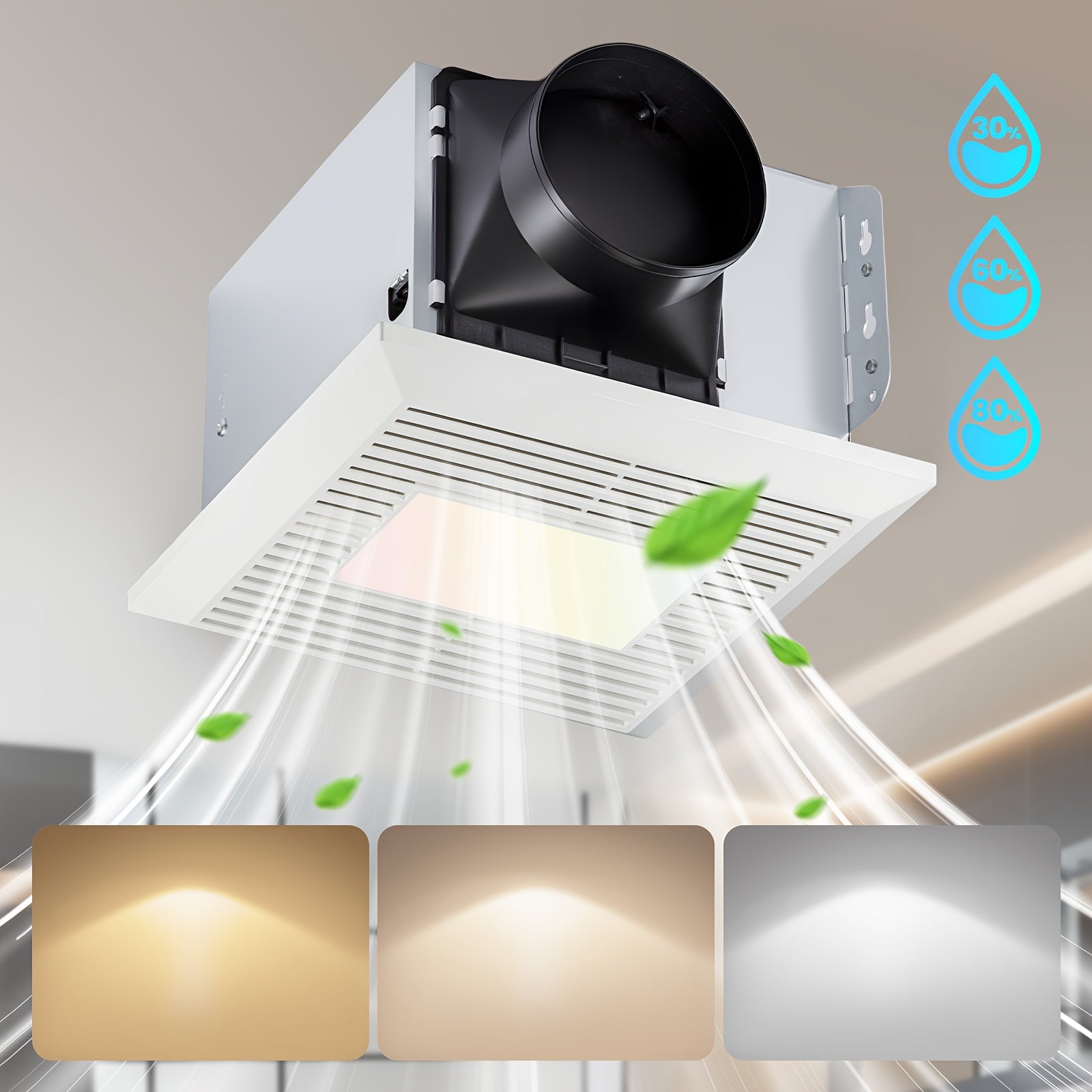GROWNEER 35W Exhaust Fan with Humidity Sensor-30%\u002F60%\u002F80% Adjustable, 110 CFM 1.0 Sone Bathroom Fan with Light, 600lm 2700K\u002F4000K\u002F5000K Adjustable, 7.68 X 9.25 Inch