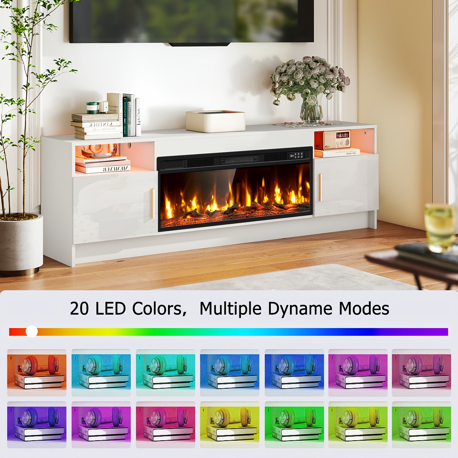 70-Inch Contemporary Television Cabinet Featuring an Electric Fireplace - Spacious Entertainment Center Suitable for Living Rooms And Home Theaters - Accommodates Televisions Up to 80 Inches, Includes a TV Console for The Living Area, Puzzle Table