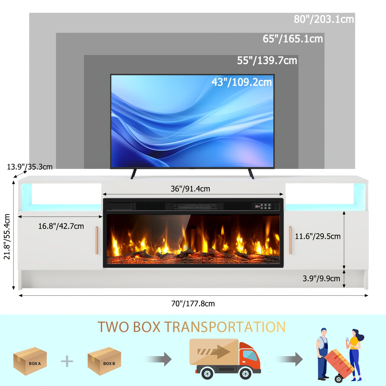 70-Inch Contemporary Television Cabinet Featuring an Electric Fireplace - Spacious Entertainment Center Suitable for Living Rooms And Home Theaters - Accommodates Televisions Up to 80 Inches, Includes a TV Console for The Living Area, Puzzle Table