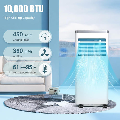 10, 000 BTU Portable Air Conditioner for Room Up to 450 Sq.Ft, with Dehumidifier & Fan, Standing Air Conditioner for Room, Portable AC unit with Remote Control & Window Kit, LED Display