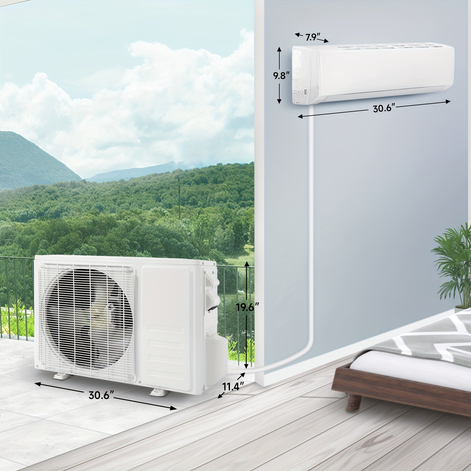 LEADZM Mini Split Air Conditioner, Pre-Charged Condenser, Split-System Air Conditioning, Heat Pump, Remote Control, Equip with Installation Kit